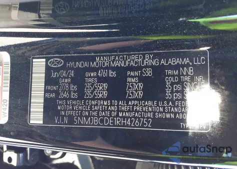 2024 Hyundai Tucson Sel из США, поврежденный, VIN 5NMJBCDE1RH426752